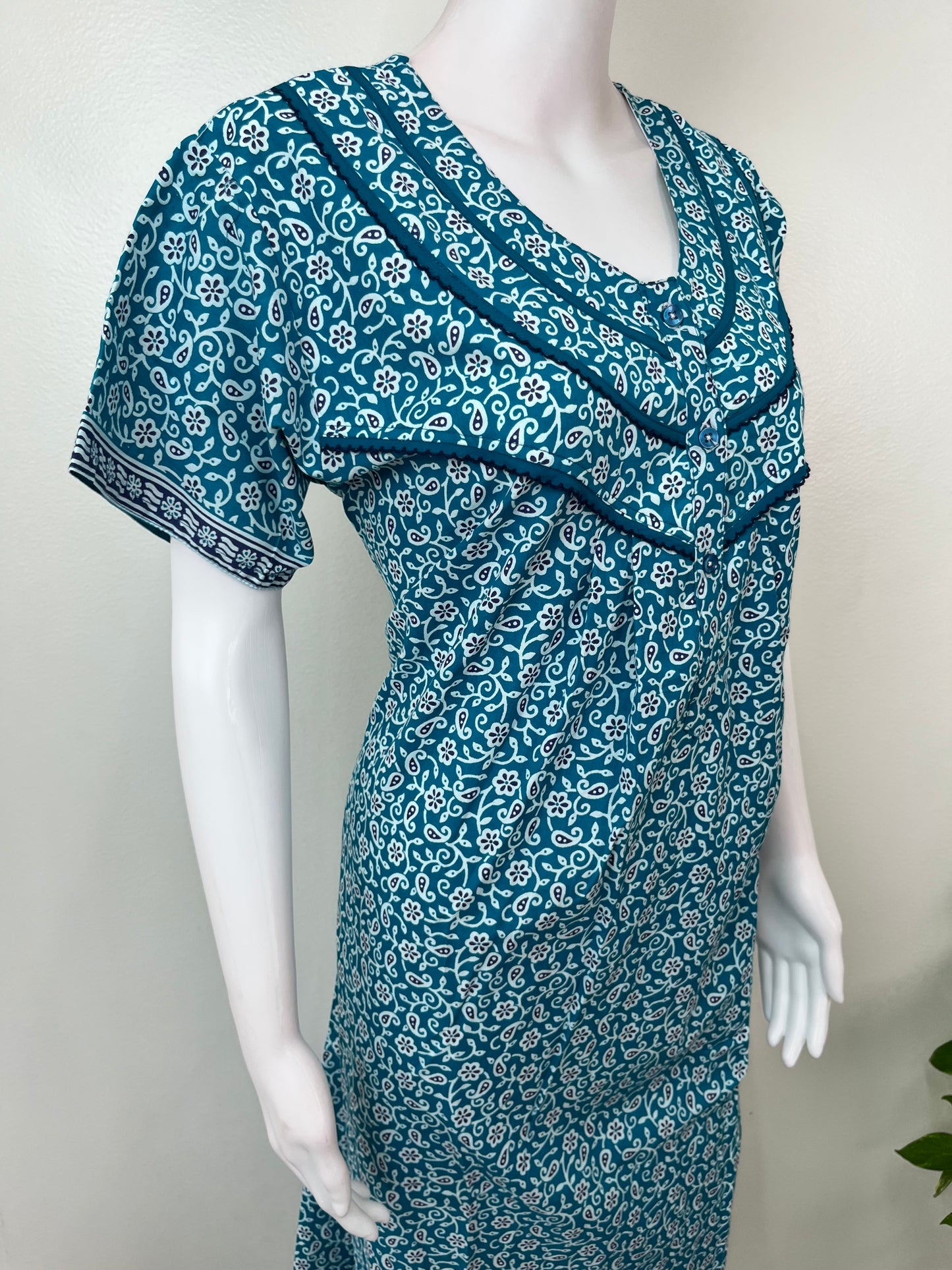 Teal Pleated Style 100% Cotton Nighty