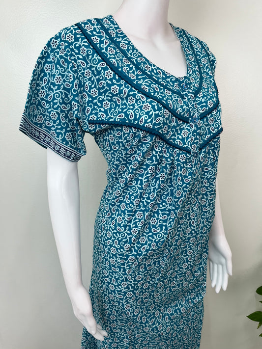 Teal Pleated Style 100% Cotton Nighty