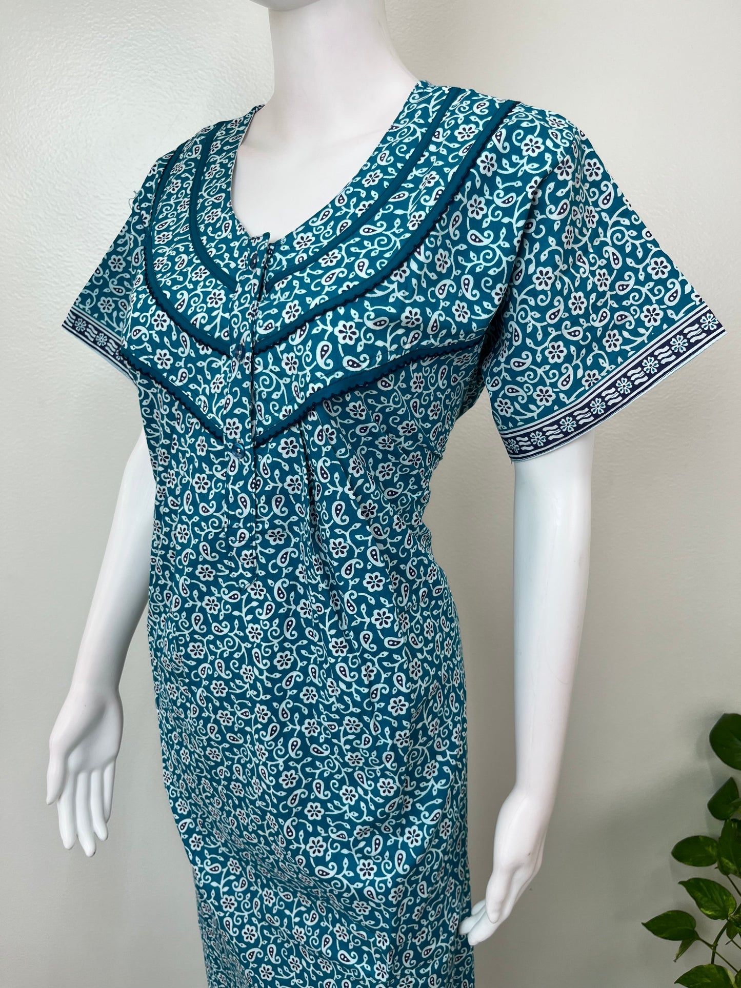 Teal Pleated Style 100% Cotton Nighty