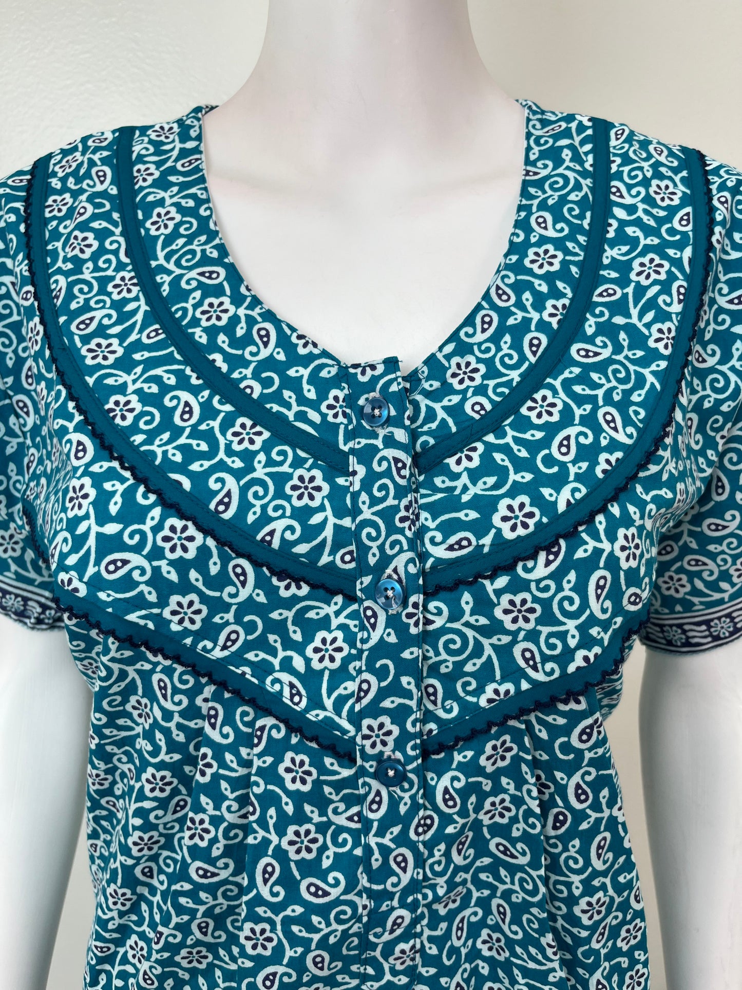 Teal Pleated Style 100% Cotton Nighty