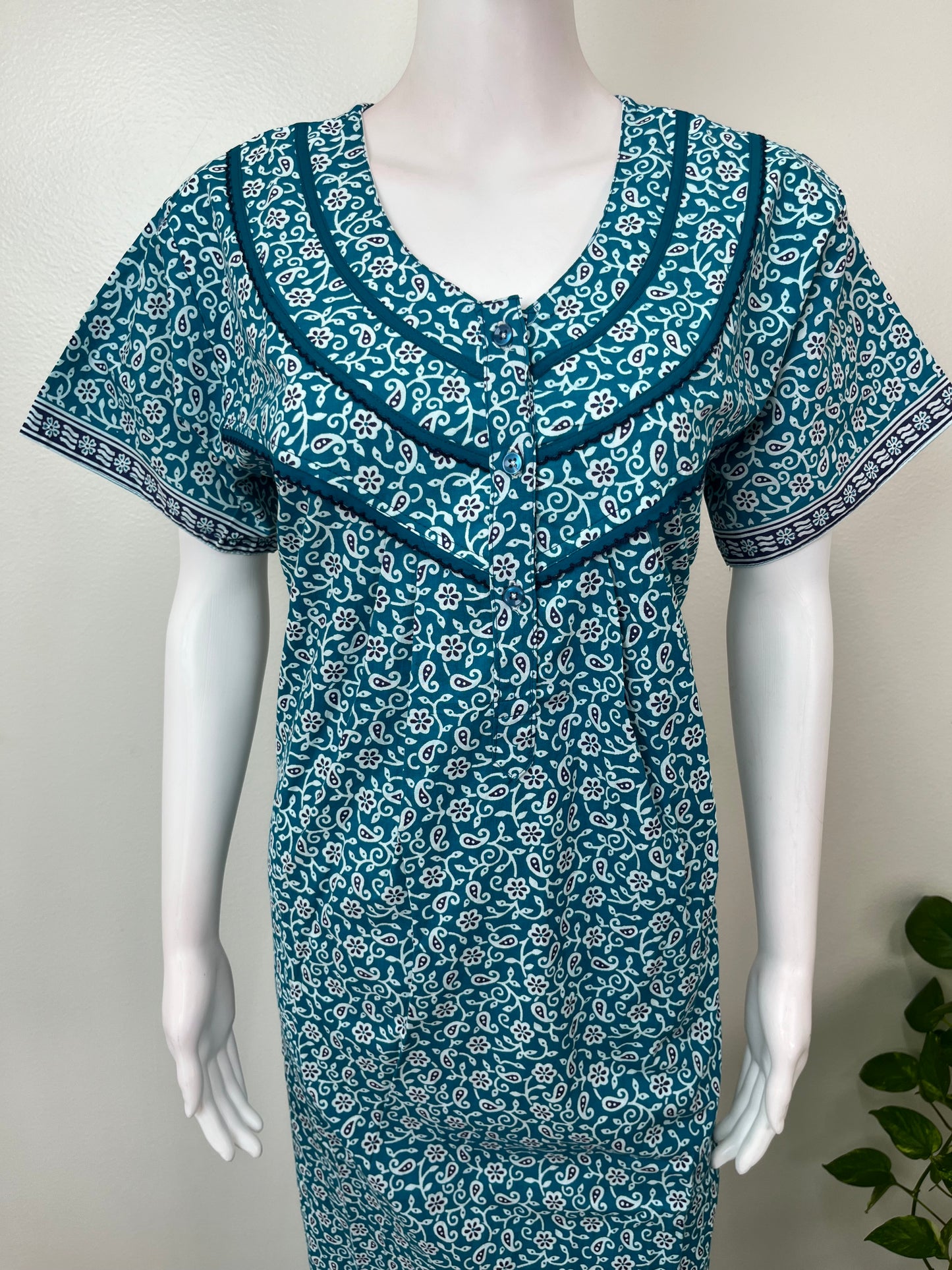 Teal Pleated Style 100% Cotton Nighty