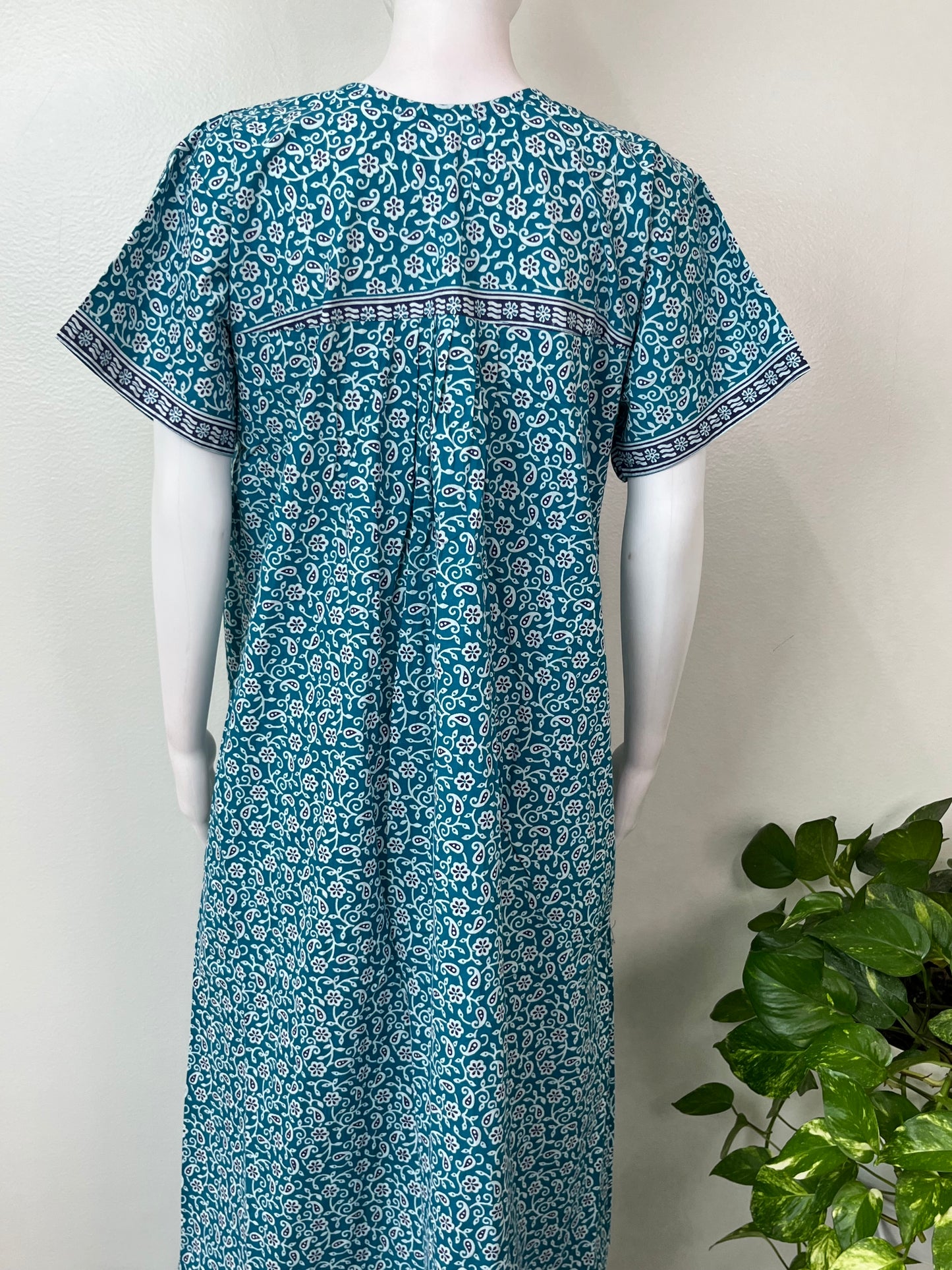 Teal Pleated Style 100% Cotton Nighty