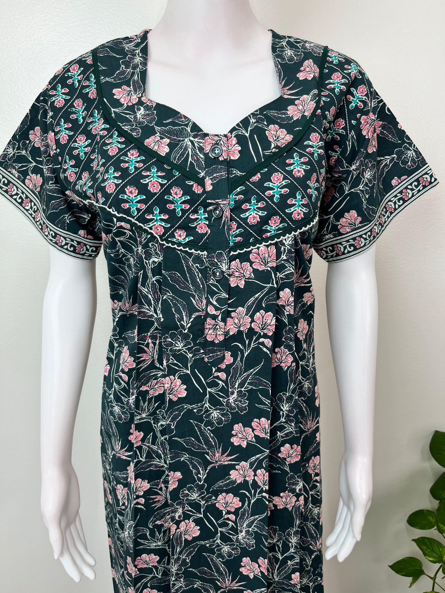 Bottle Green Pure Cotton Nighty for Women