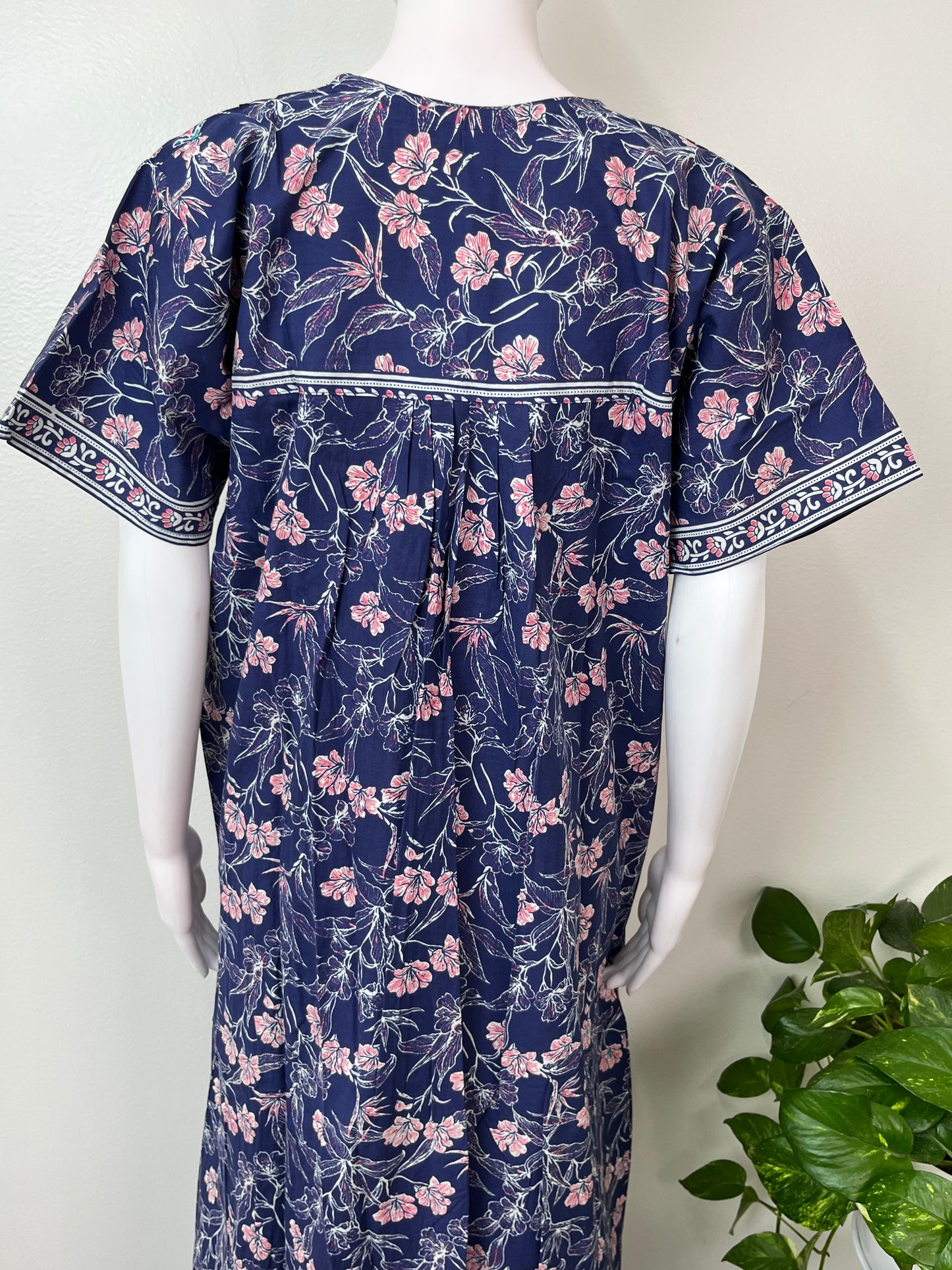 Navy Blue Floral Printed 100 % Cotton Nighty