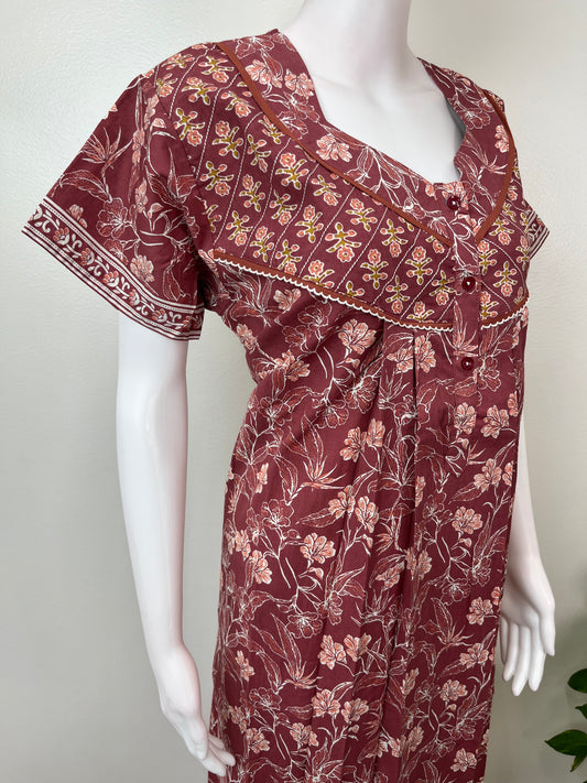 Maroon Pure Cotton Nightgown Soft & Comfortable