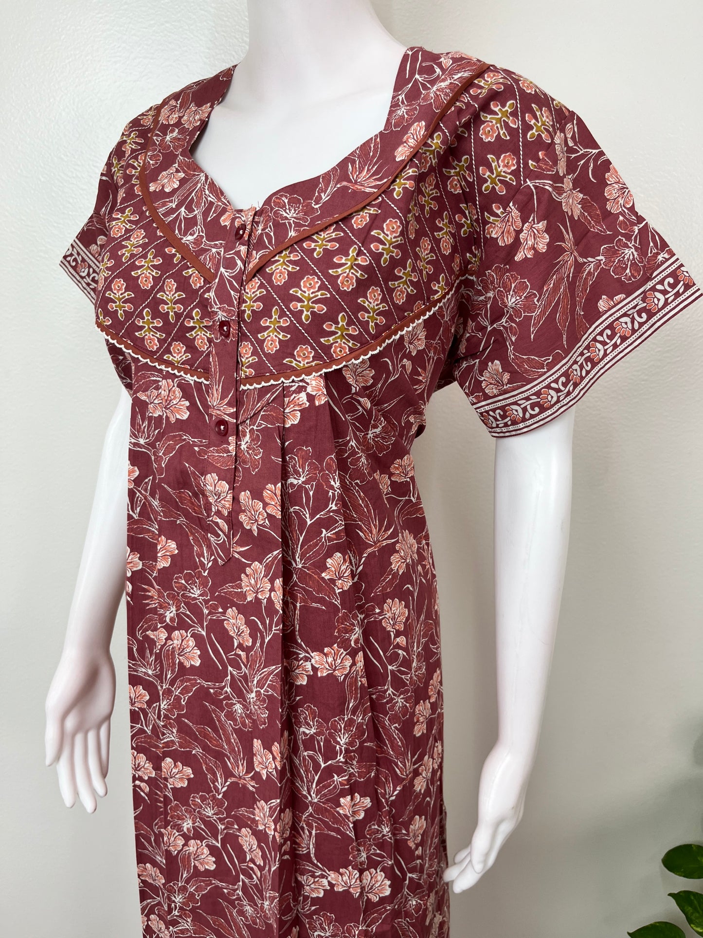 Maroon Pure Cotton Nightgown Soft & Comfortable