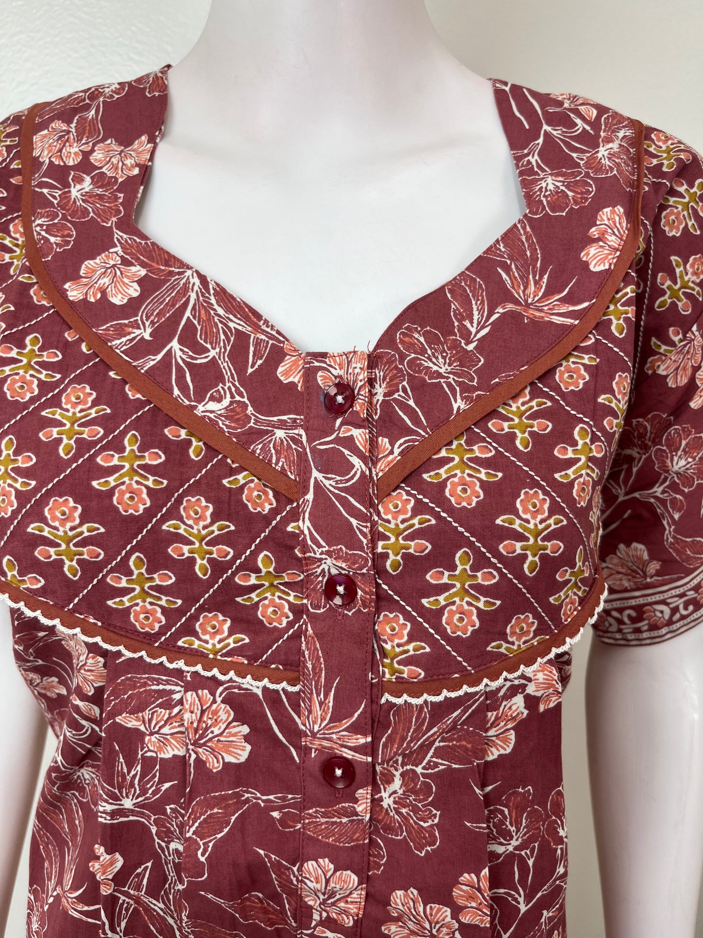 Maroon Pure Cotton Nightgown Soft & Comfortable