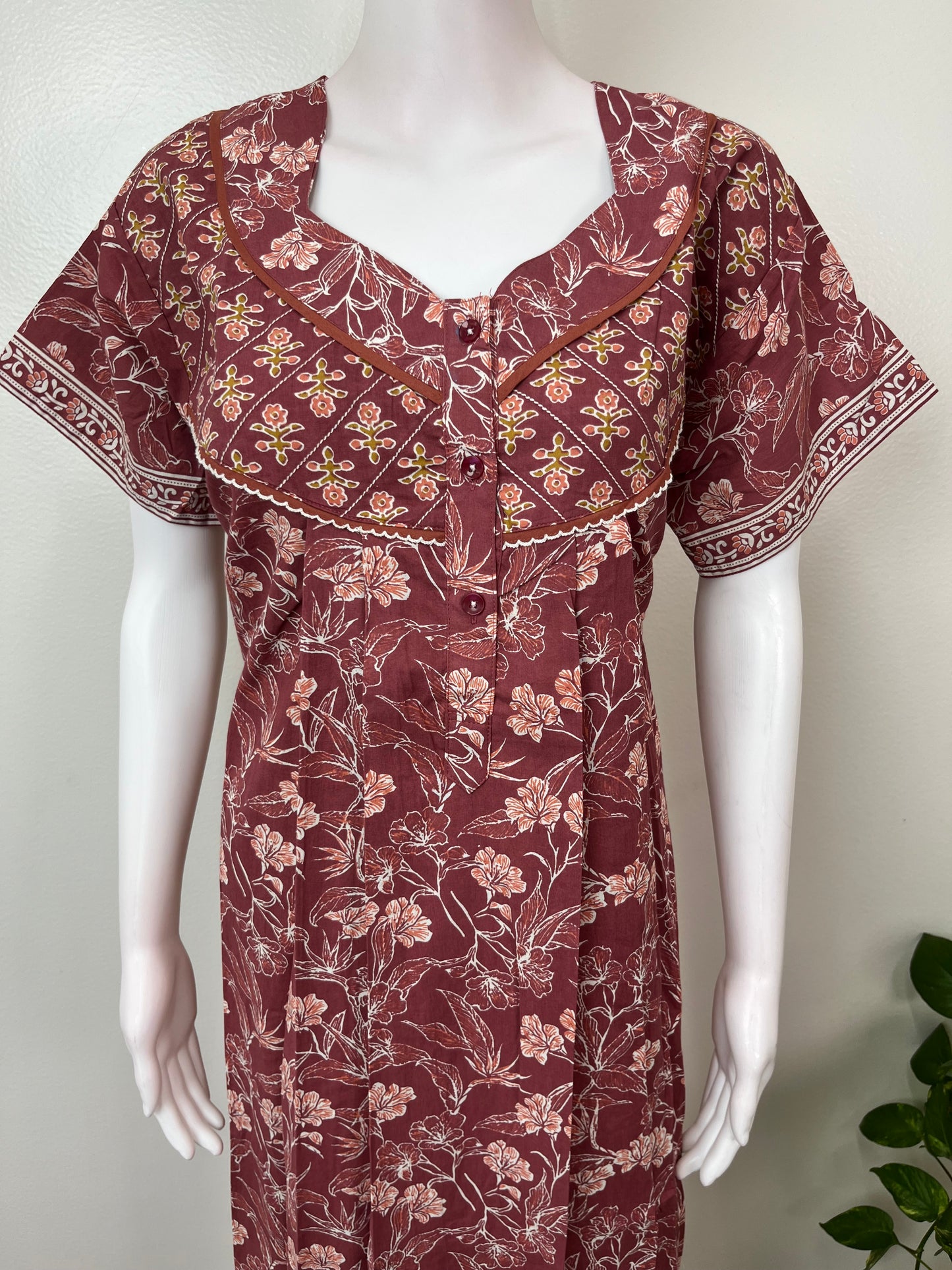 Maroon Pure Cotton Nightgown Soft & Comfortable
