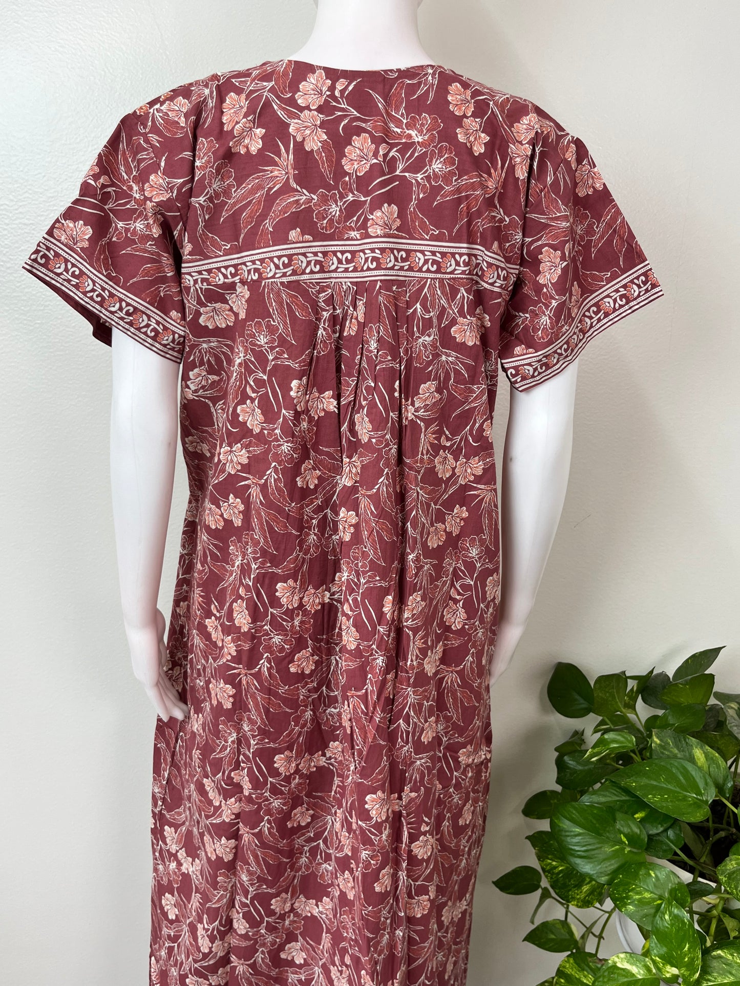 Maroon Pure Cotton Nightgown Soft & Comfortable