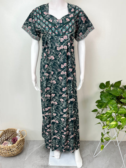 Bottle Green Pure Cotton Nighty for Women