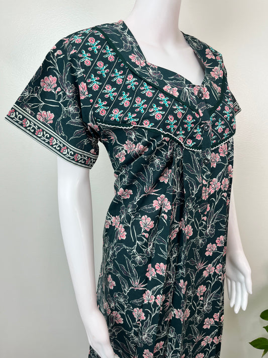 Bottle Green Pure Cotton Nighty for Women