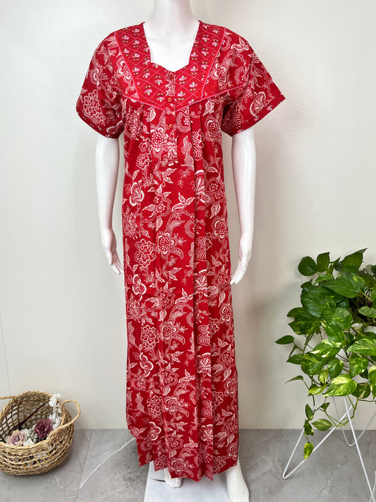 Red Pure Cotton Nighty Elegant & Breathable