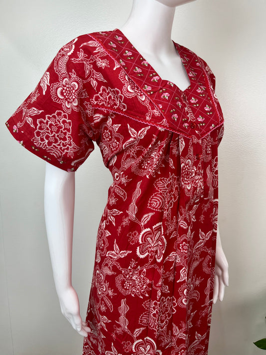 Red Pure Cotton Nighty Elegant & Breathable