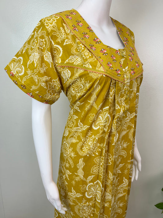Yellow 100% Cotton Nighty for Women