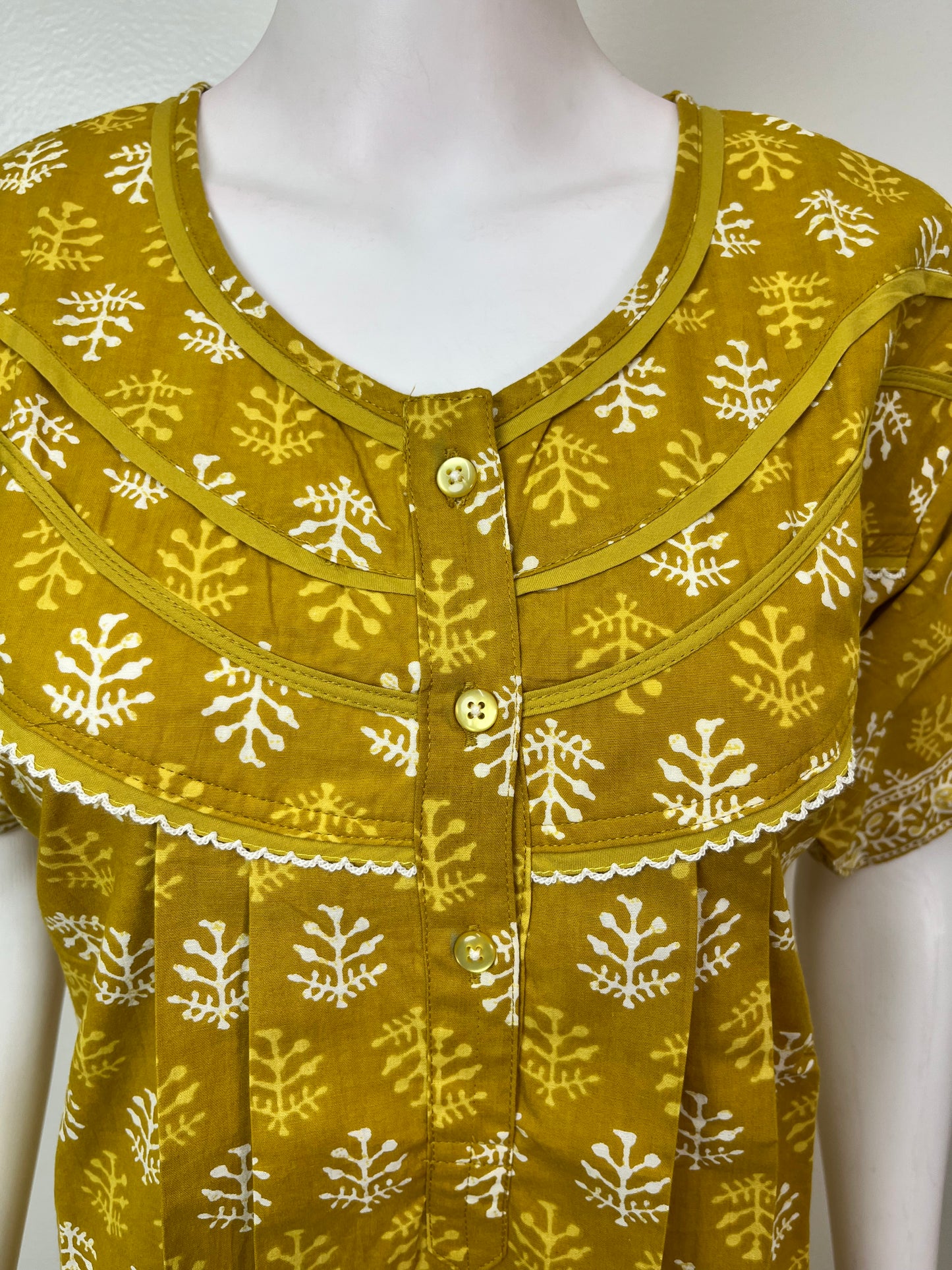 Yellow Pleated Style 100% Cotton Nighty