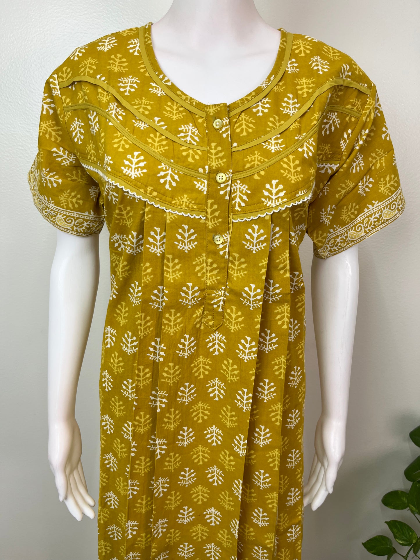 Yellow Pleated Style 100% Cotton Nighty