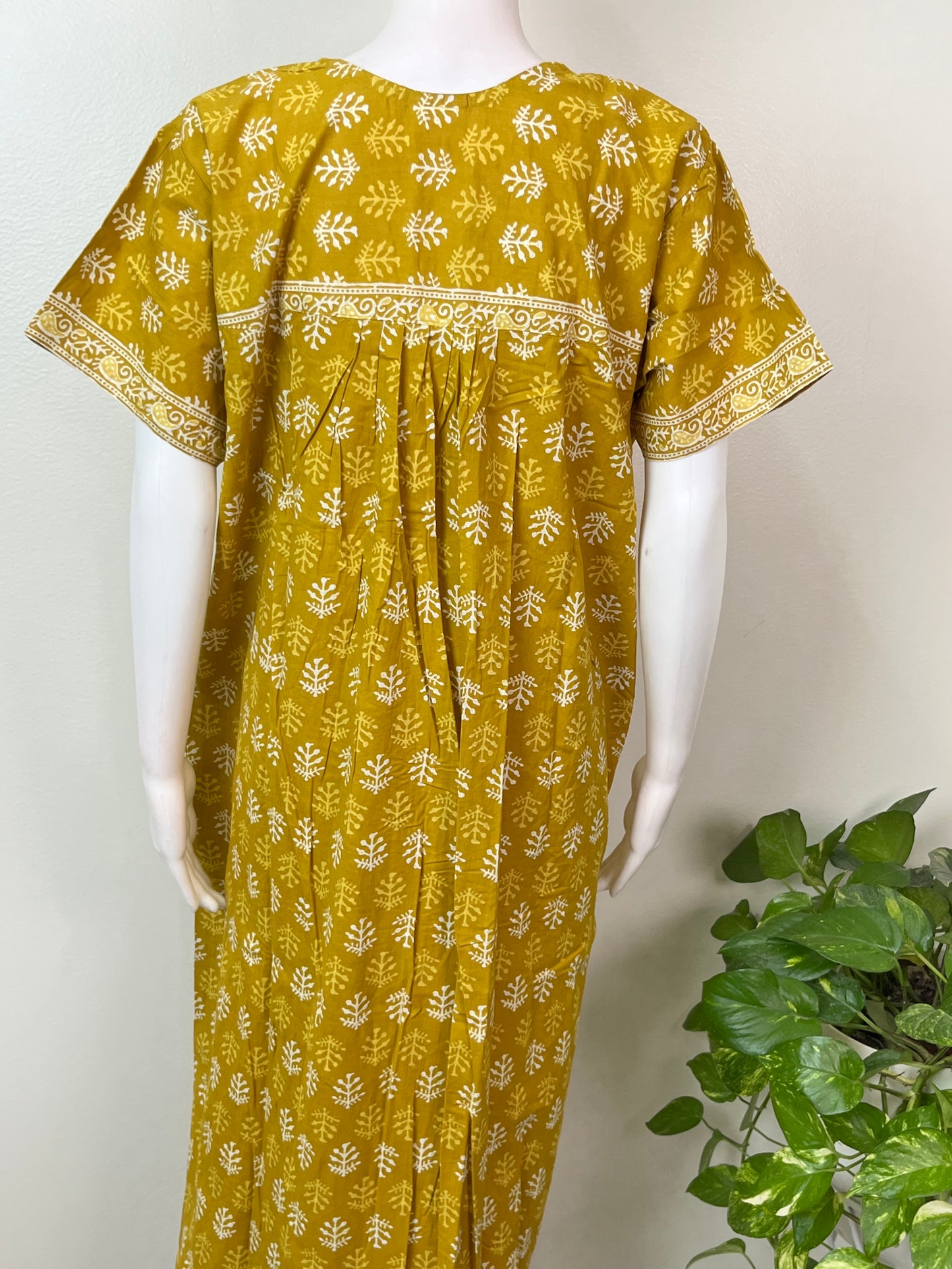 Yellow Pleated Style 100% Cotton Nighty