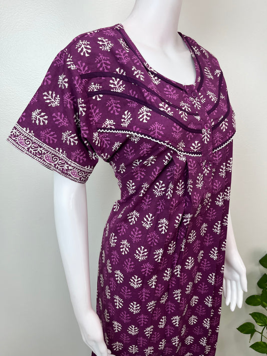 Purple Pure Cotton Nightgown Soft & Comfortable