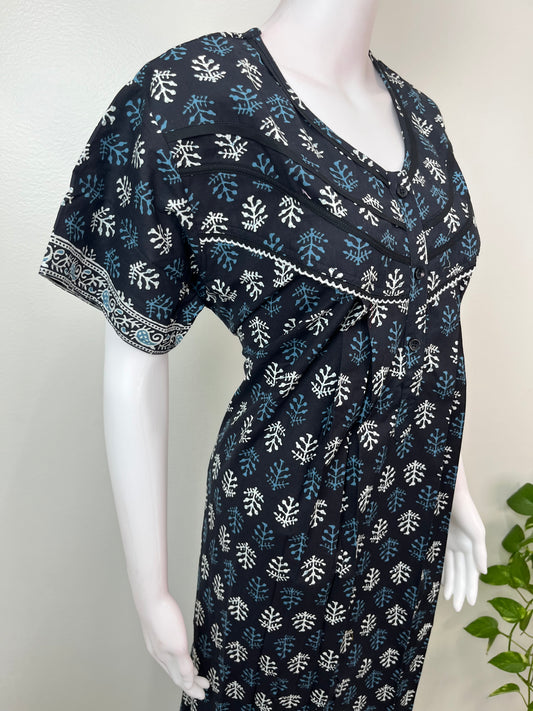 Black Pure Cotton Nightgown Elegant & Breathable