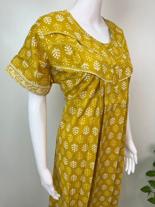 Yellow Pleated Style 100% Cotton Nighty