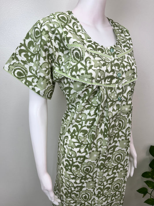 Green 100% Cotton Nightgown Elegant & Comfortable