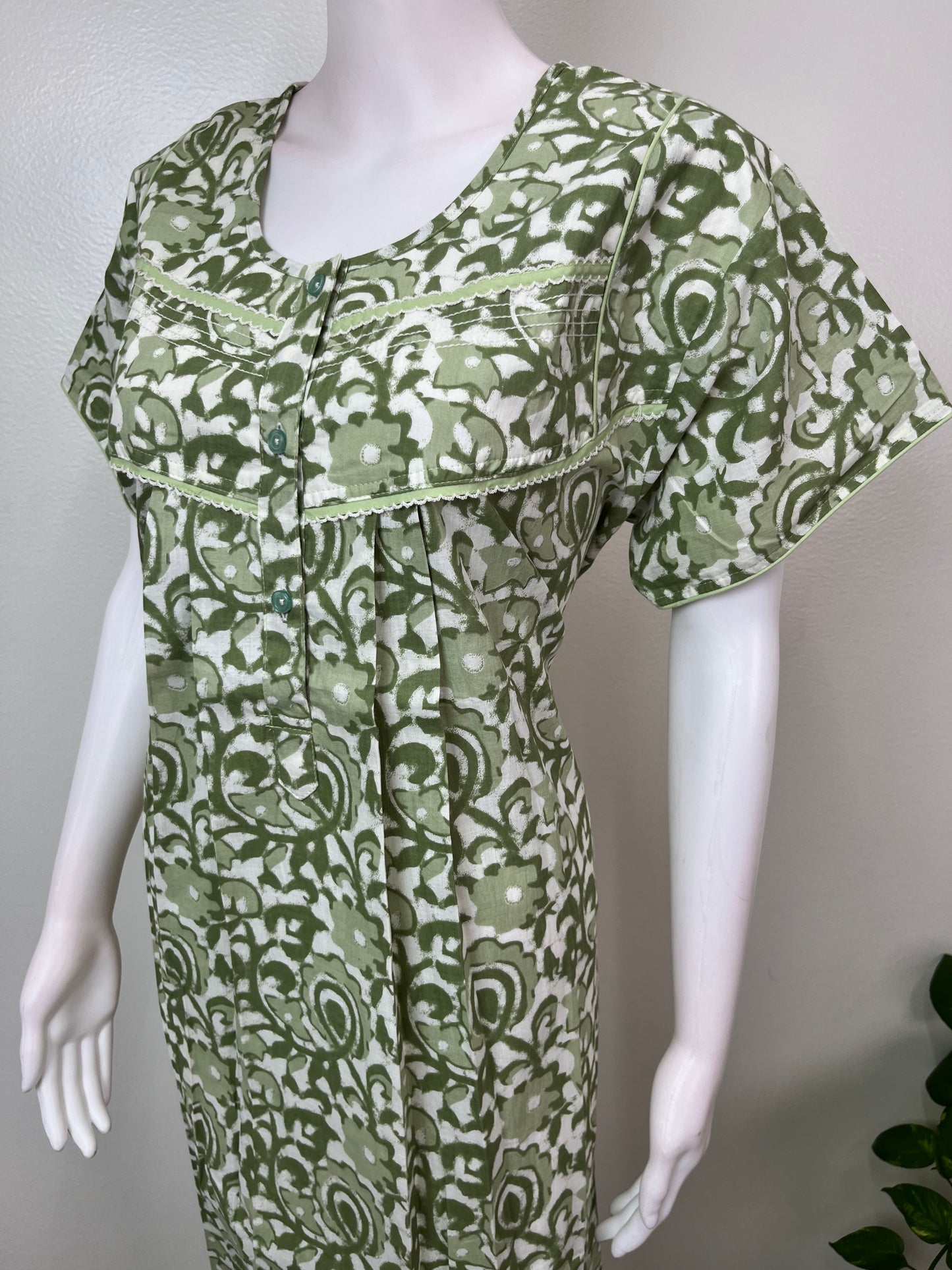 Green 100% Cotton Nightgown Elegant & Comfortable
