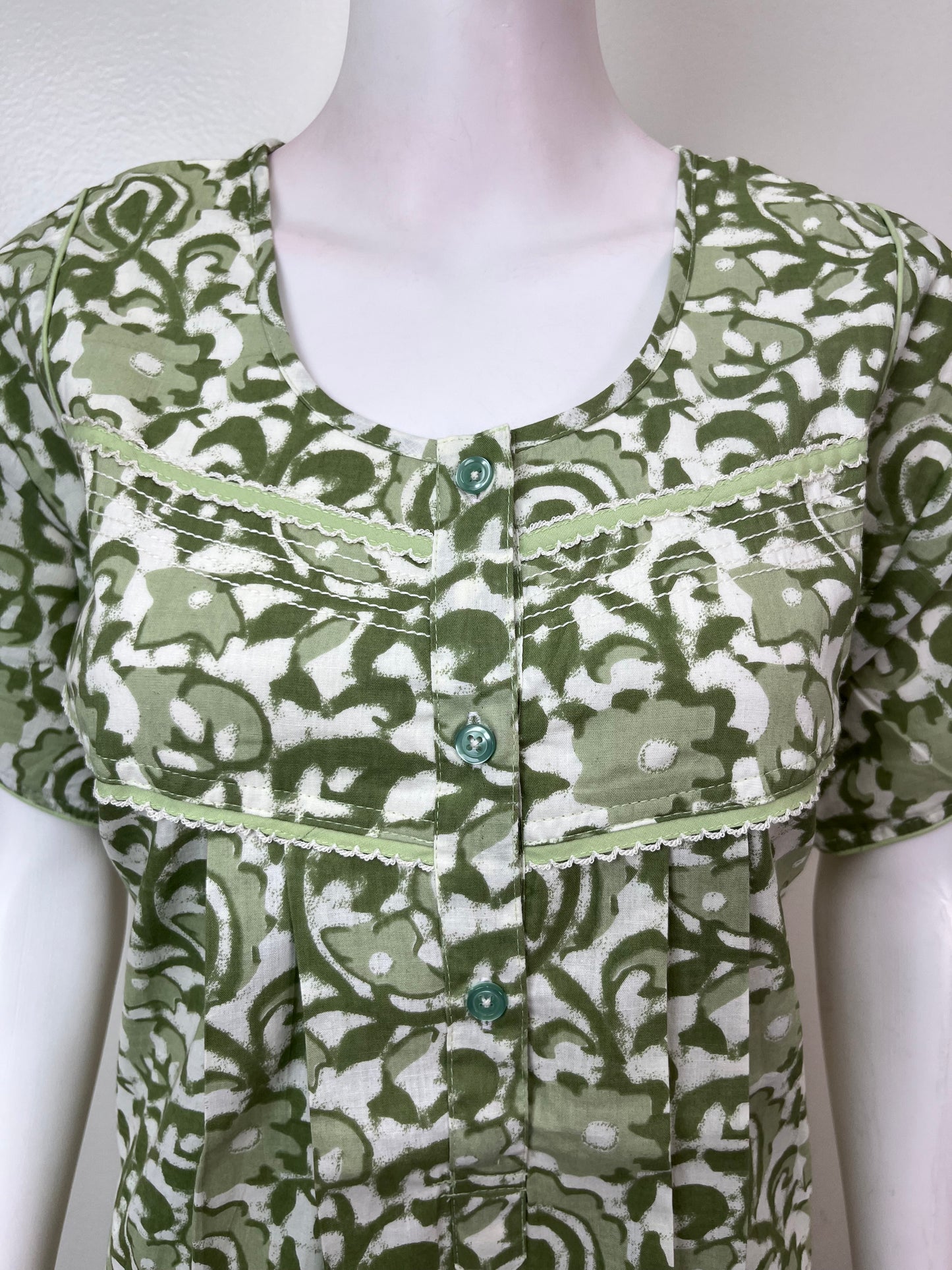 Green 100% Cotton Nightgown Elegant & Comfortable