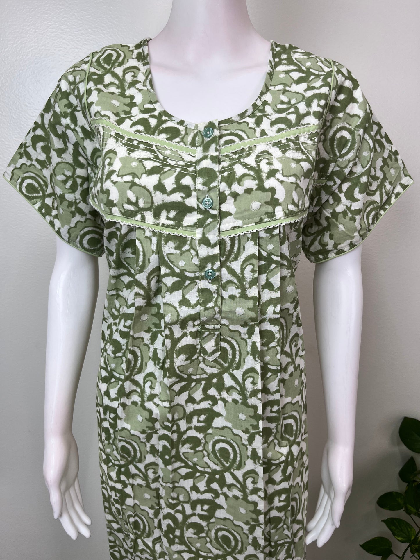 Green 100% Cotton Nightgown Elegant & Comfortable