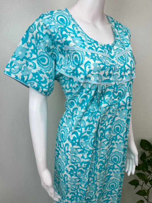 Blue Pleated Style 100% Cotton Nighty