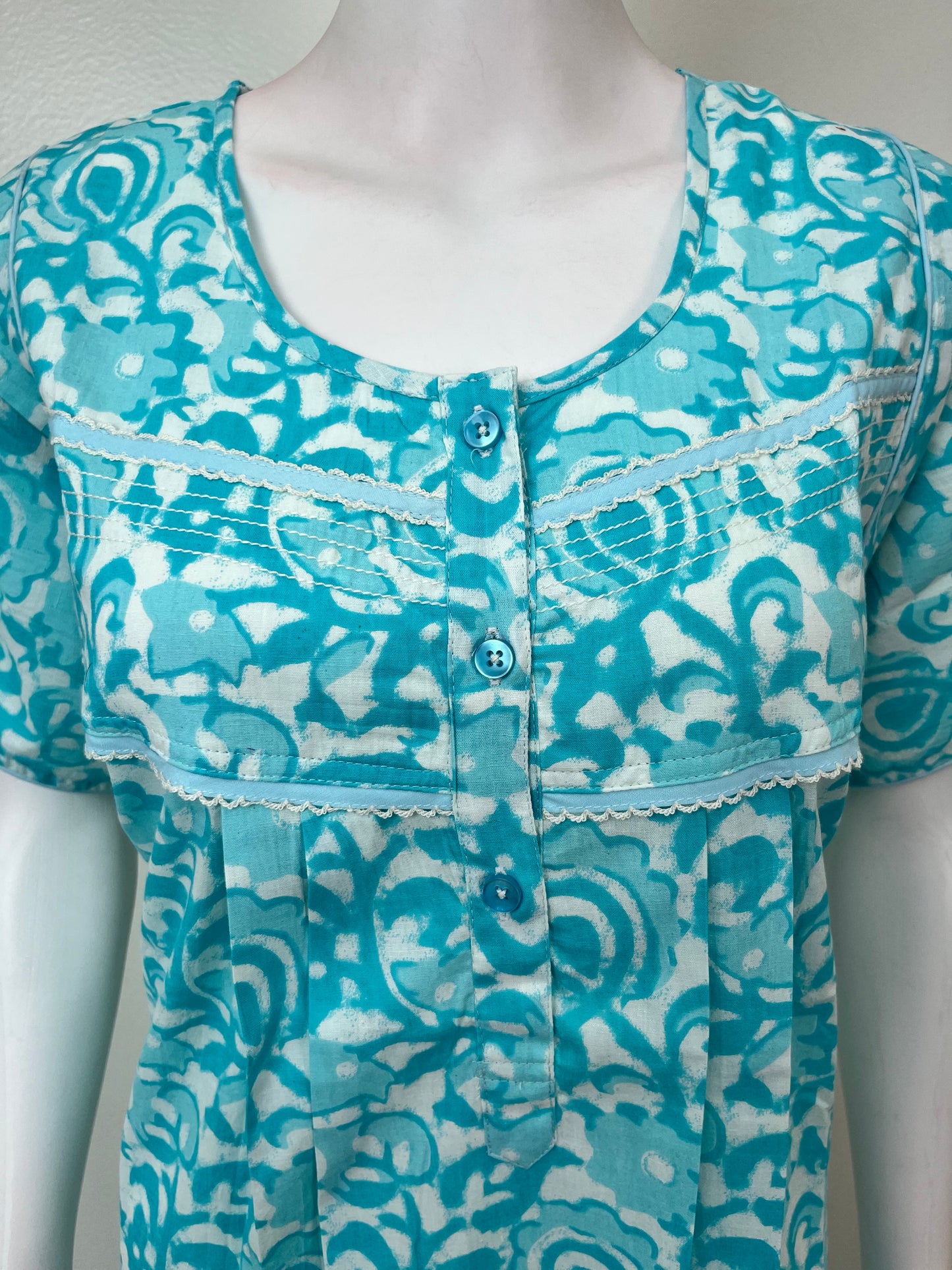 Blue Pleated Style 100% Cotton Nighty