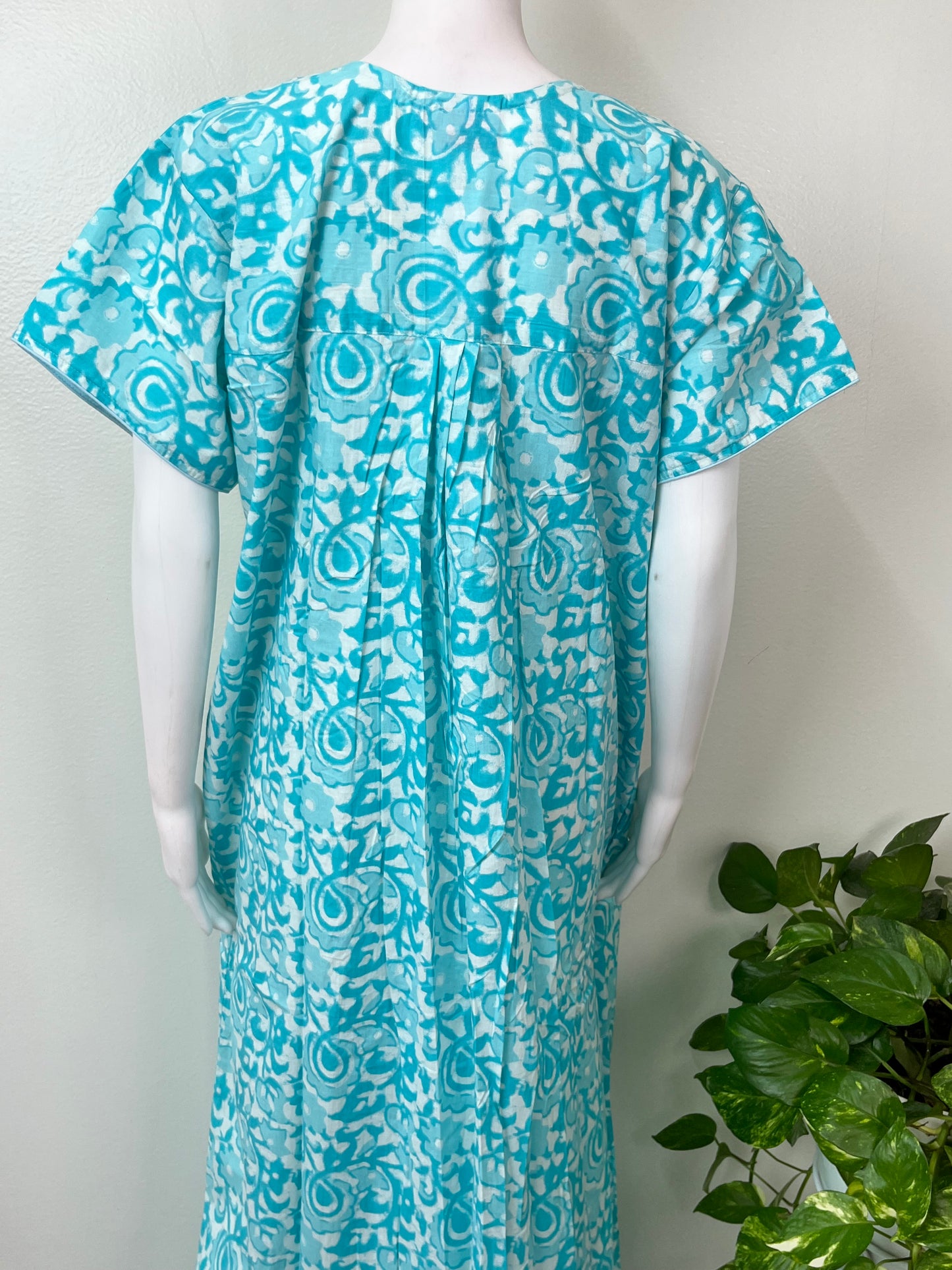 Blue Pleated Style 100% Cotton Nighty