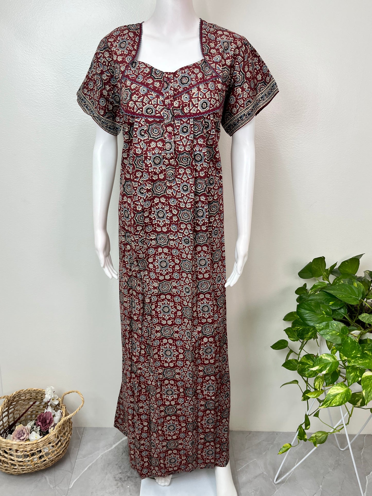 Brown Digital Print 100% Cotton Nightgown