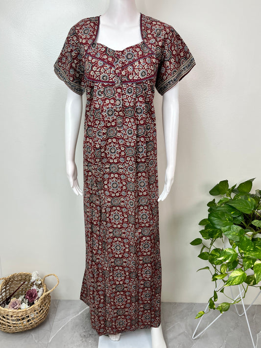 Brown Digital Print 100% Cotton Nightgown
