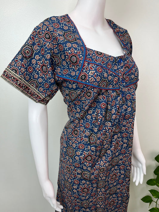 Navy Blue Geometric Print 100% Cotton
