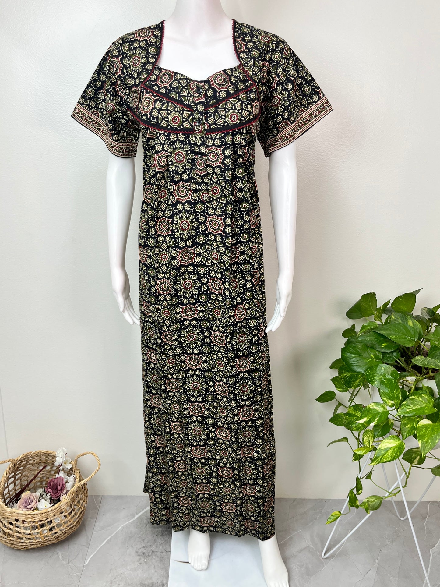 Black Pleated Style Nighty for Women
