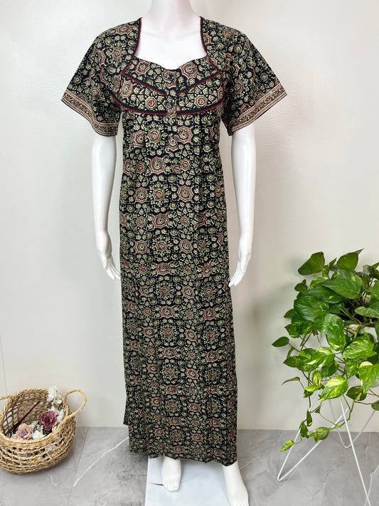 Black Pleated Style Nighty for Women