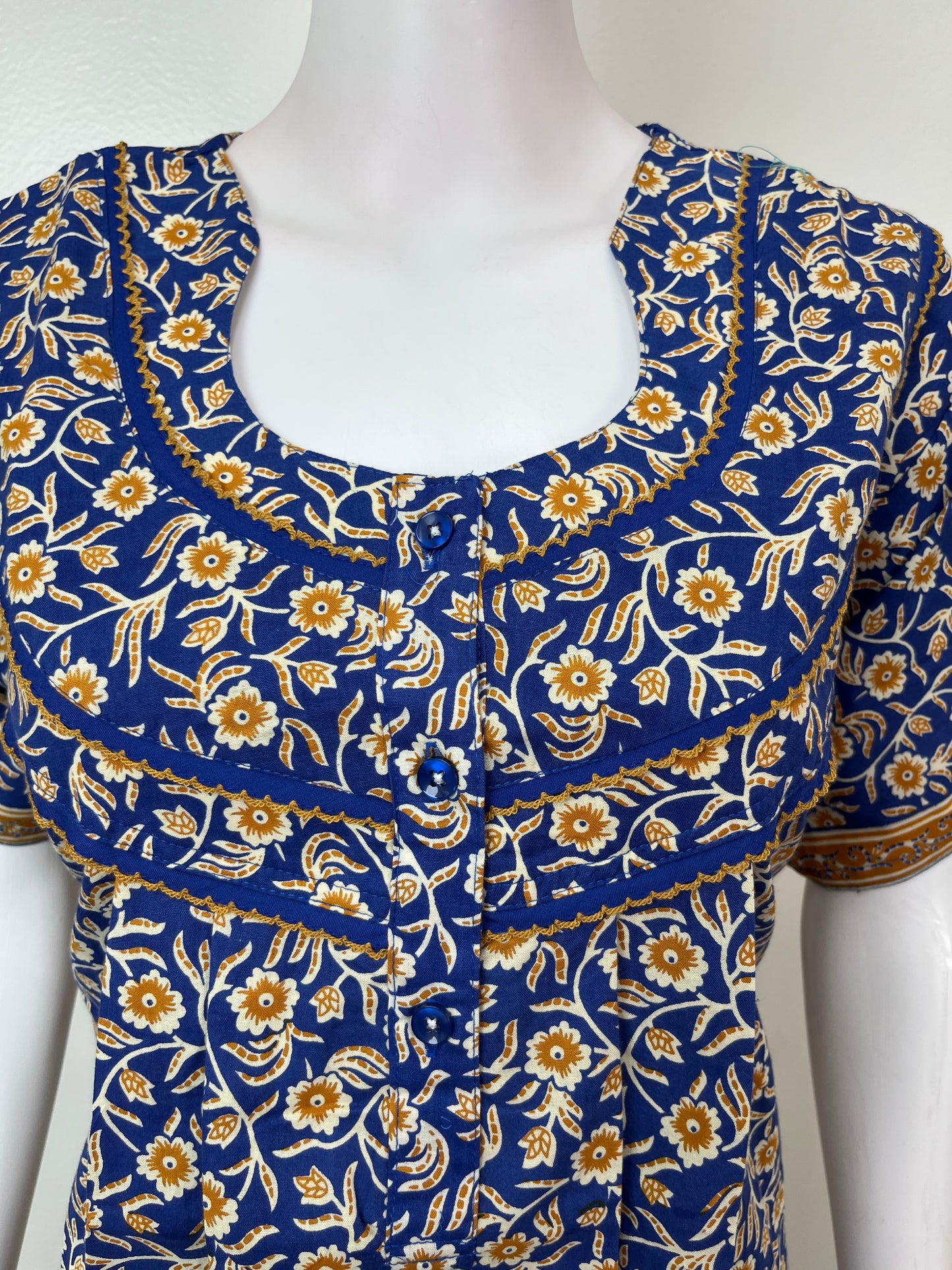 Royal Blue Floral Printed 100% Cotton Nightgown