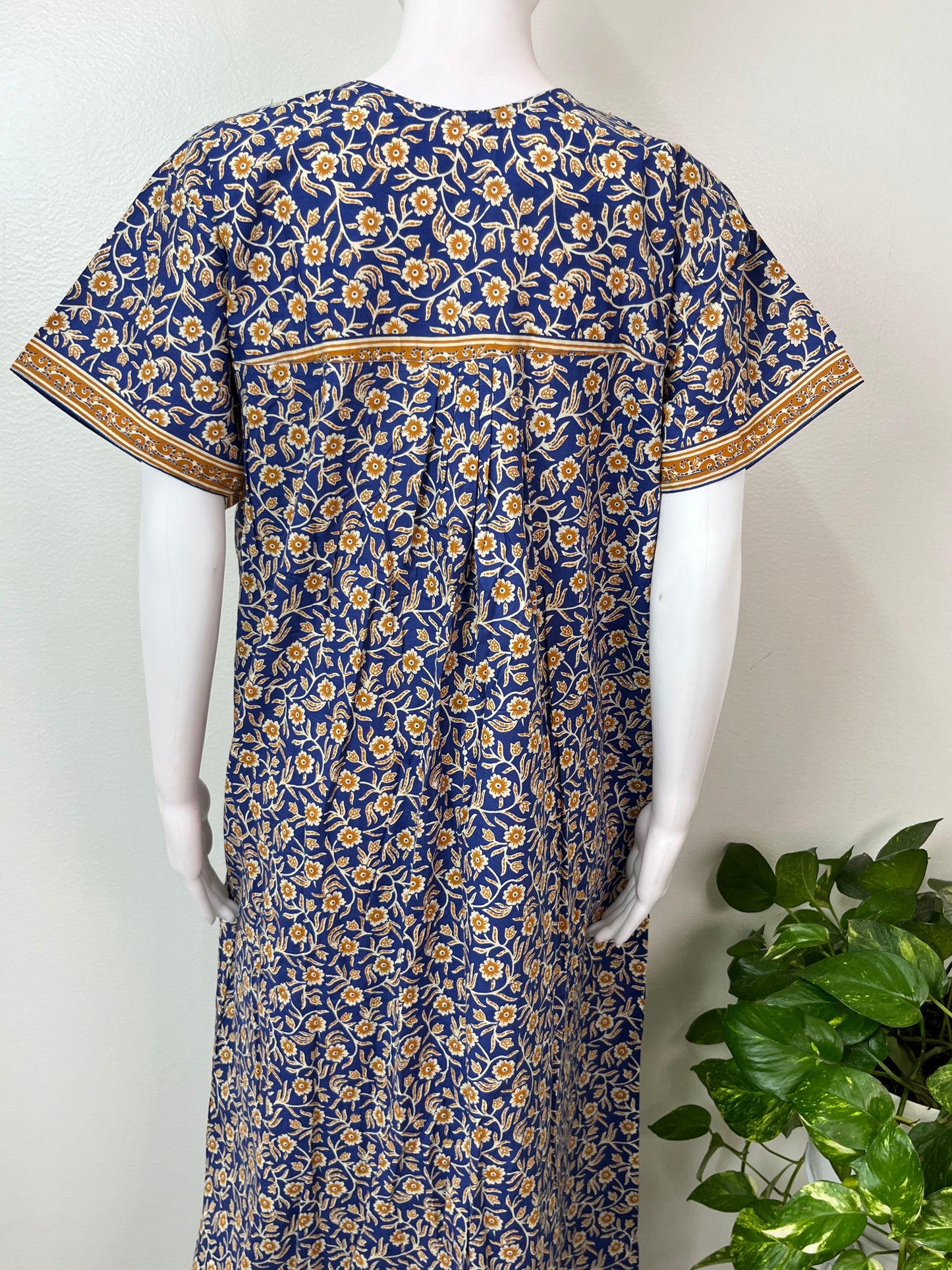 Royal Blue Floral Printed 100% Cotton Nightgown