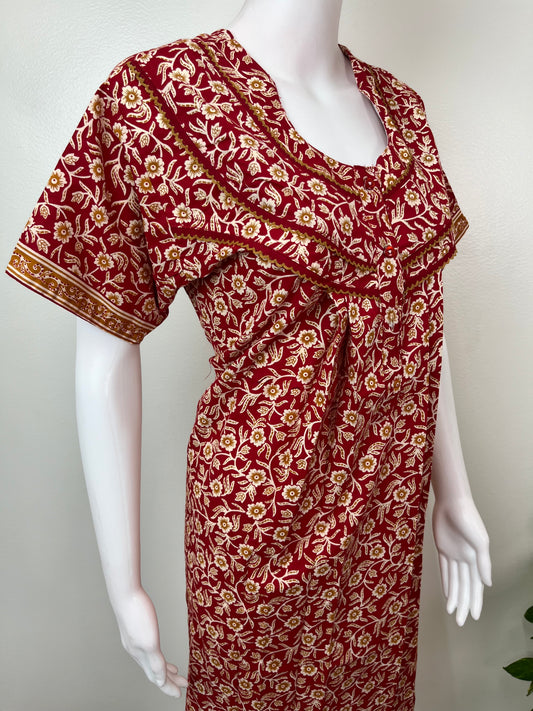 Red Pure Cotton Nighty for Women