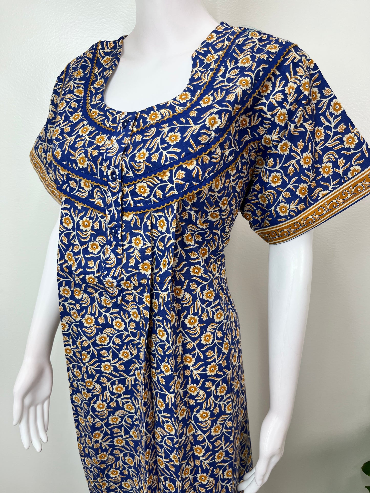 Royal Blue Floral Printed 100% Cotton Nightgown