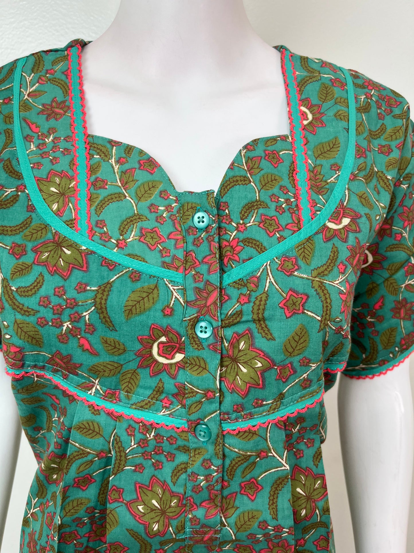 Green Floral Printed 100% Cotton Nighty