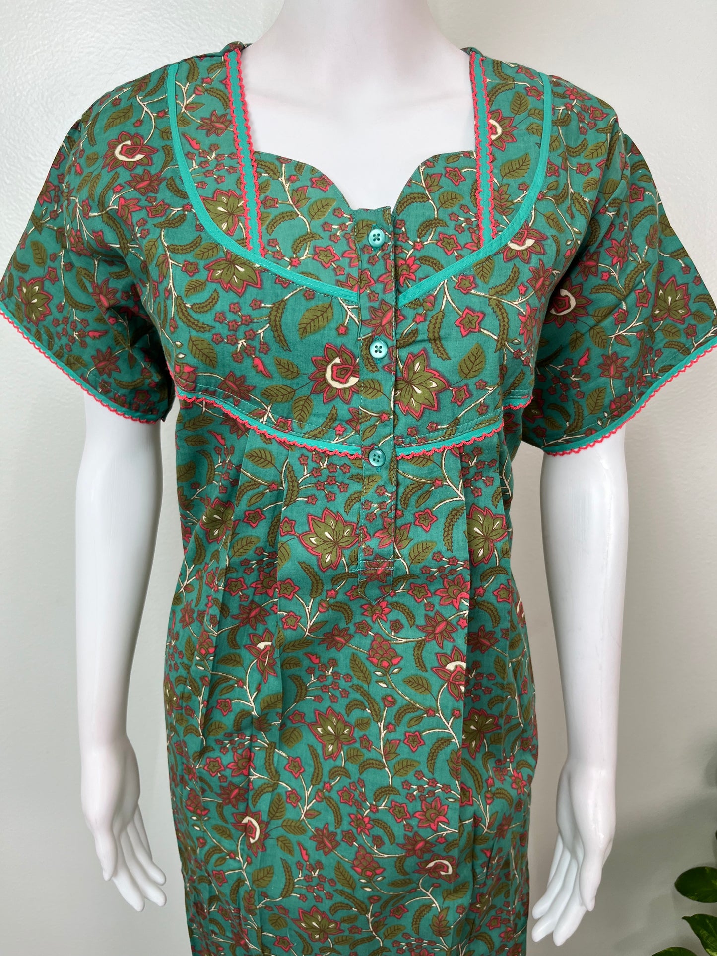 Green Floral Printed 100% Cotton Nighty