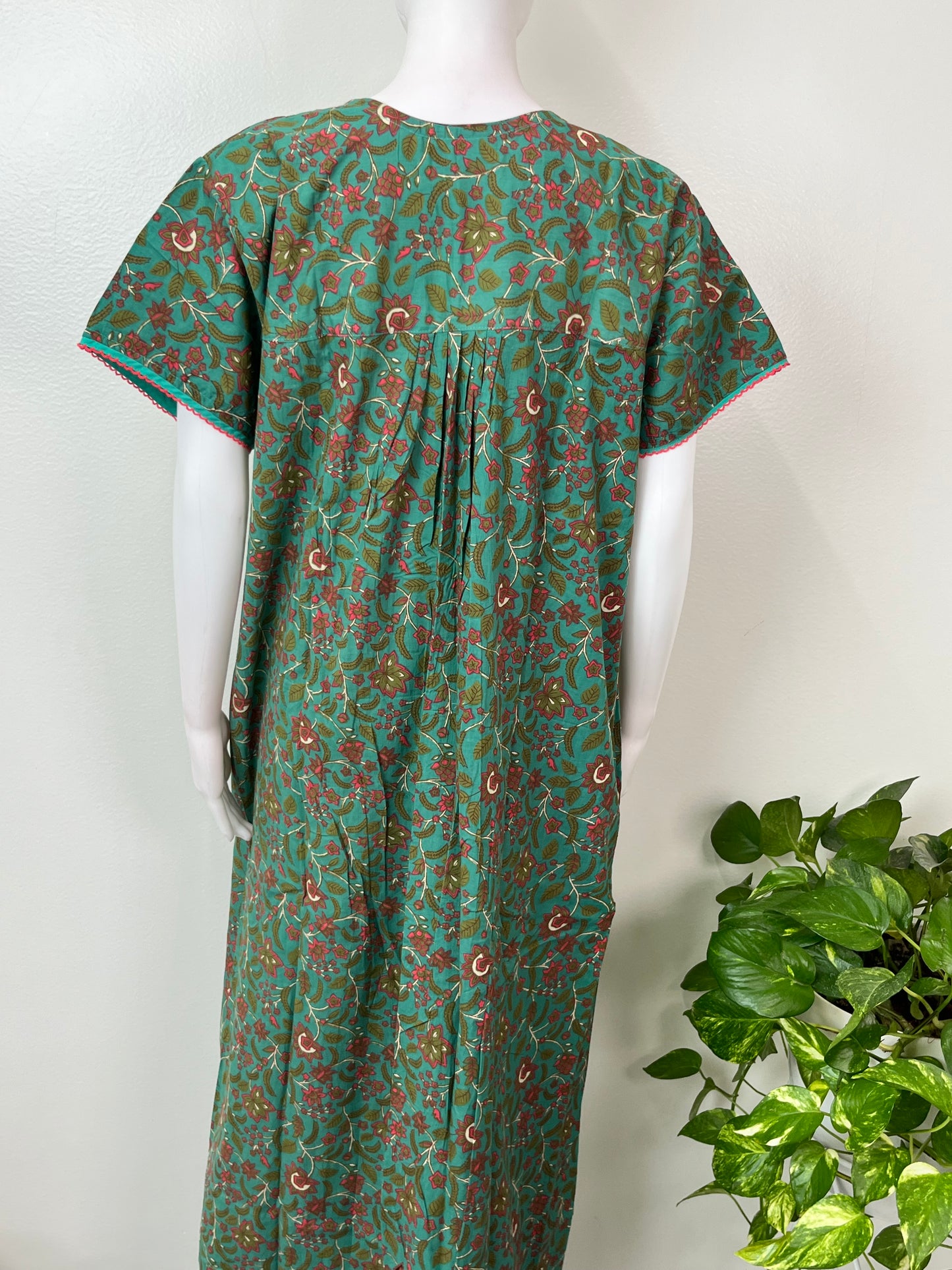 Green Floral Printed 100% Cotton Nighty