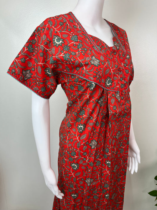 Red Pure Cotton Nightgown Soft & Comfortable