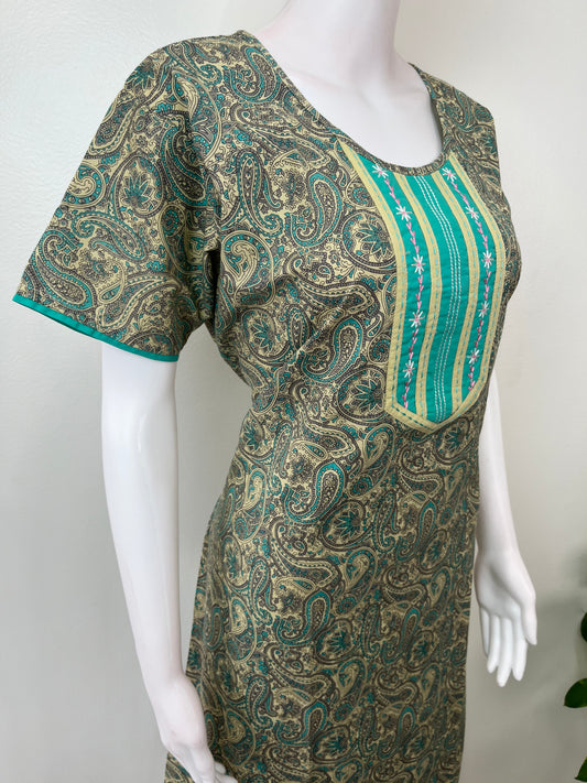 Teal Embroidered 100% Cotton Nightgown