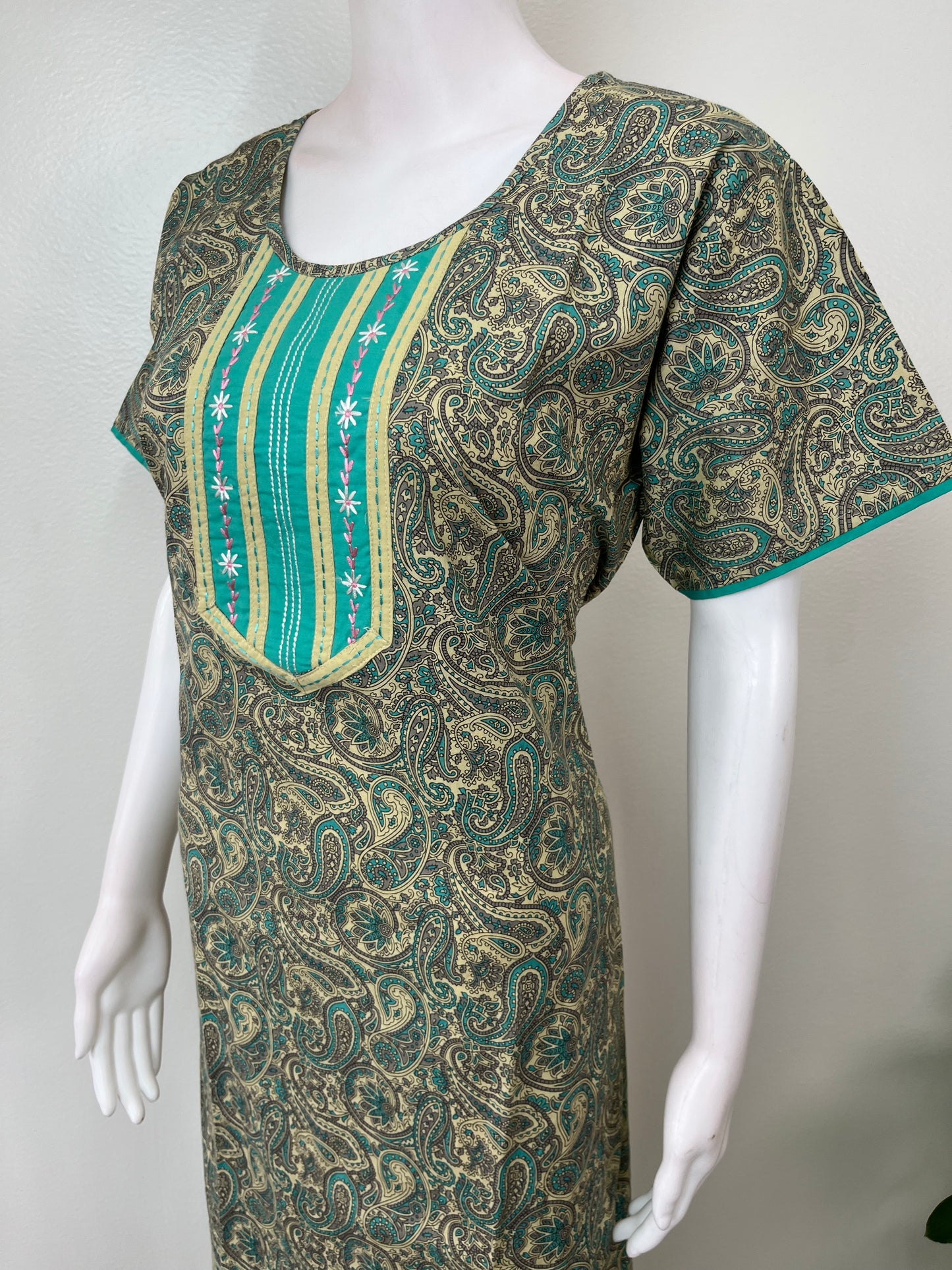Teal Embroidered 100% Cotton Nightgown