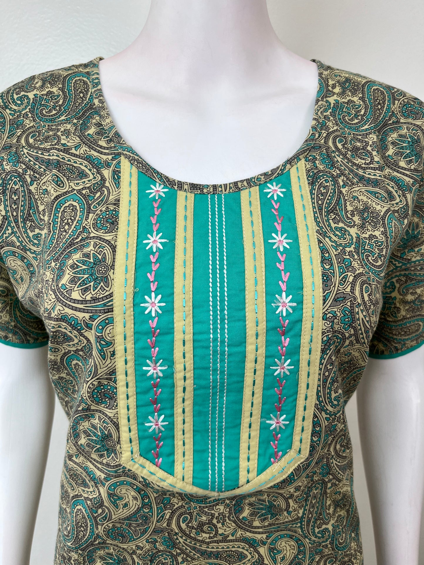 Teal Embroidered 100% Cotton Nightgown