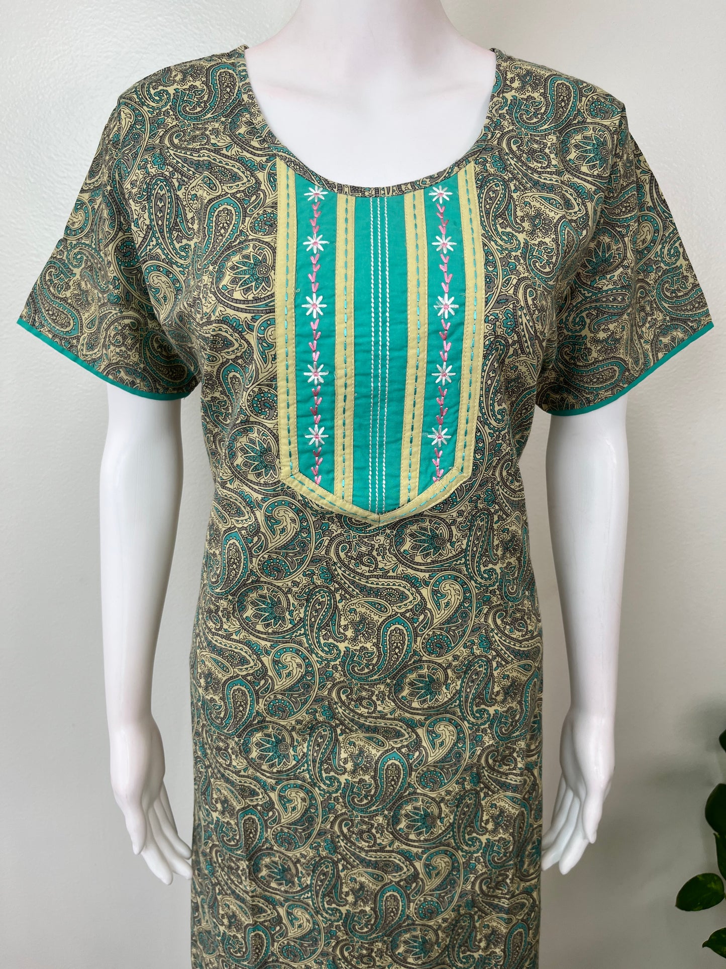 Teal Embroidered 100% Cotton Nightgown