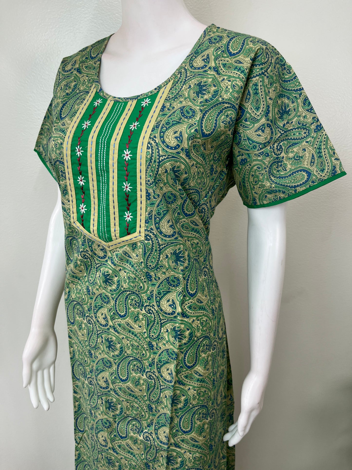 Green Elegant Emroidery 100% Cotton Nighty
