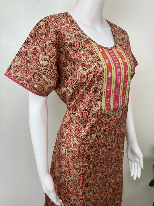 Maroon Printed 100% Cotton Nighty